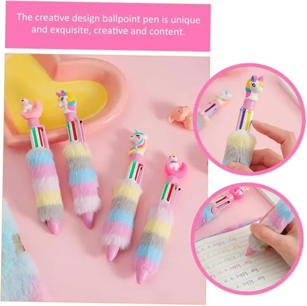 قلم حبر جاف لطيف كرتون يونيكورن 6 ألوان من القطيفة