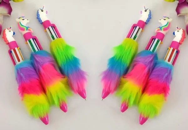 قلم حبر جاف لطيف كرتون يونيكورن 6 ألوان من القطيفة