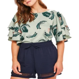 بلوزة صيفية زهور زيتونية