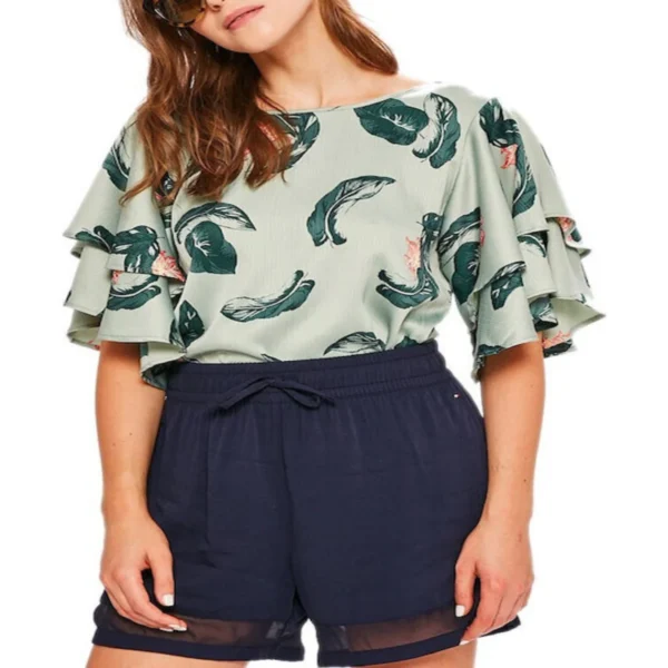 بلوزة صيفية زهور زيتونية