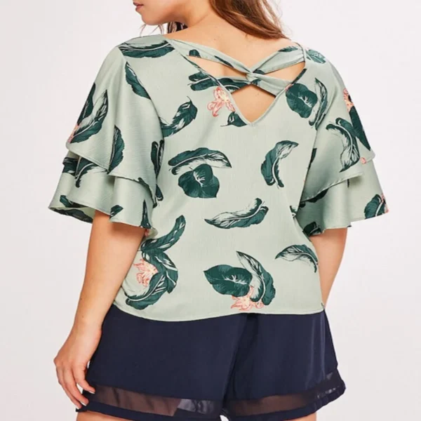 بلوزة صيفية زهور زيتونية